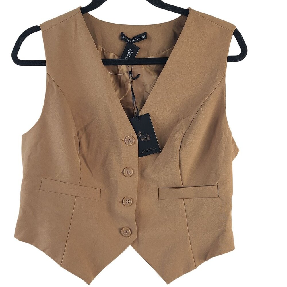 NWT Sincerely Jules Women's Tan Button-Front Vest Lined US L